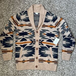 Aspen Mens Southwestern Shawl Collar Cardigan Sweater Geometric, Medium NWT